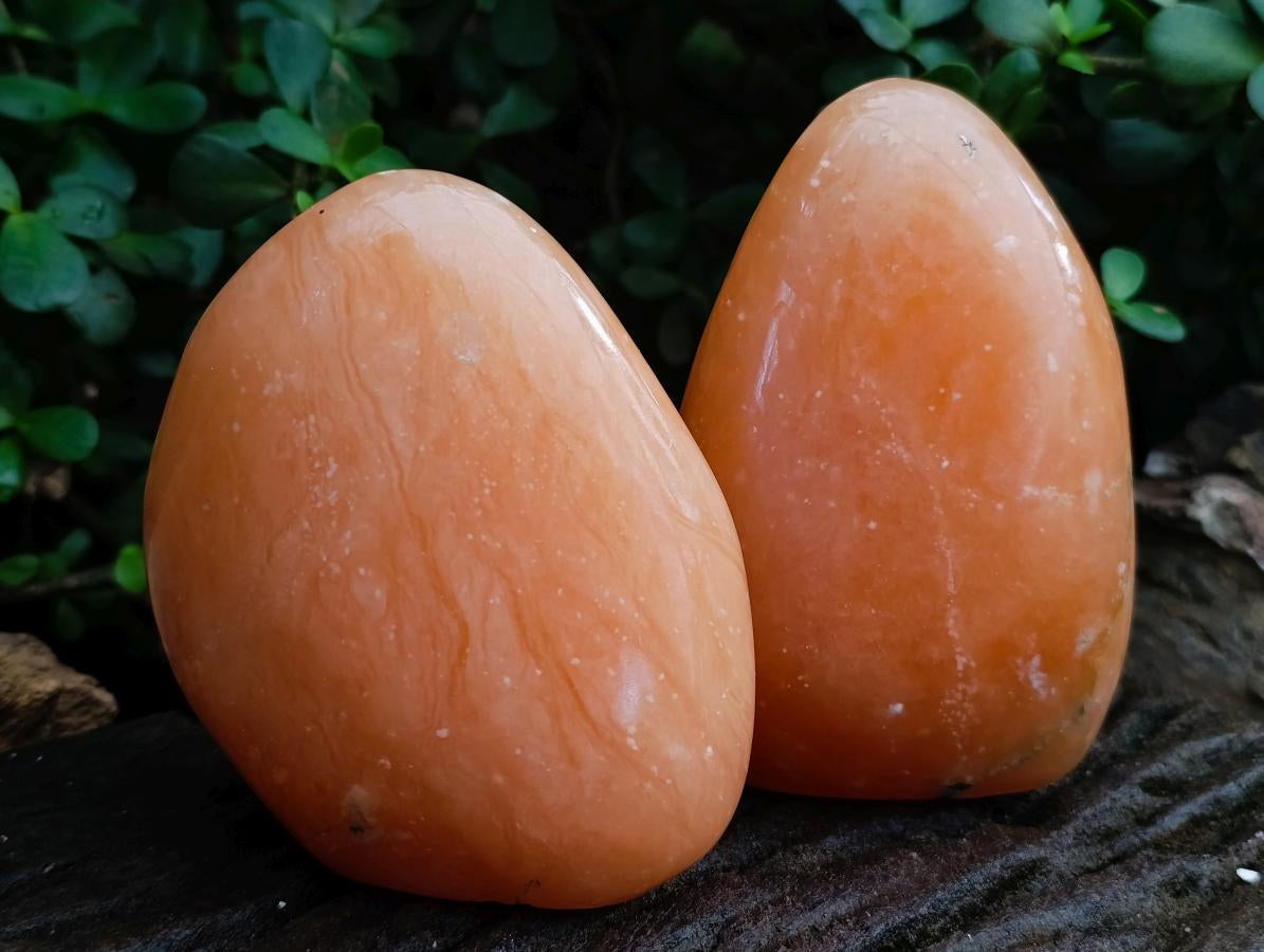 Polished Orange Twist Calcite Standing Free Forms x 2 From Maevantanana, Madagascar - Toprock Gemstones and Minerals 