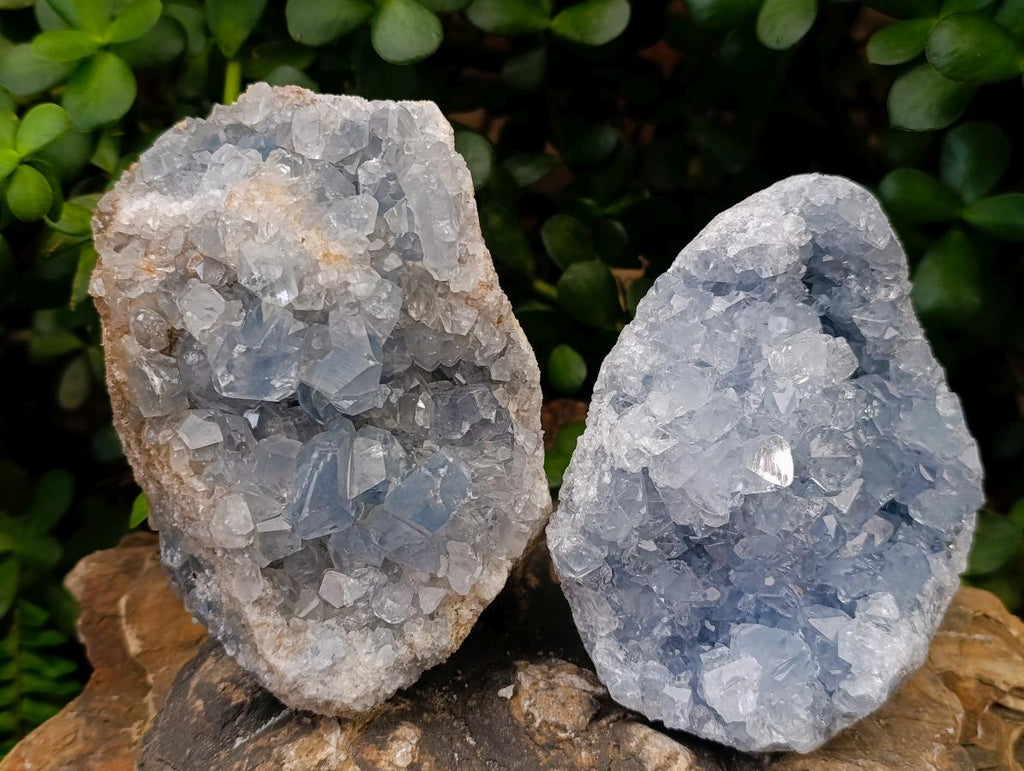 Natural Blue Celestite Geode Specimens x 2 From Sakoany, Madagascar - Toprock Gemstones and Minerals 