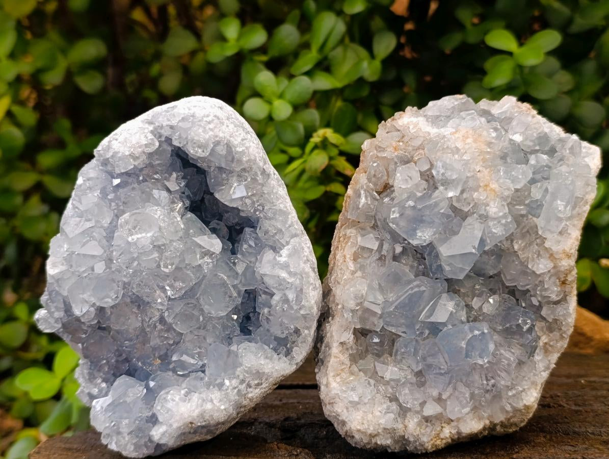 Natural Blue Celestite Geode Specimens x 2 From Sakoany, Madagascar - Toprock Gemstones and Minerals 