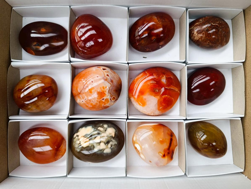 Polished Carnelian Agate Gemstone Galets x 12 From Madagascar - Toprock Gemstones and Minerals 