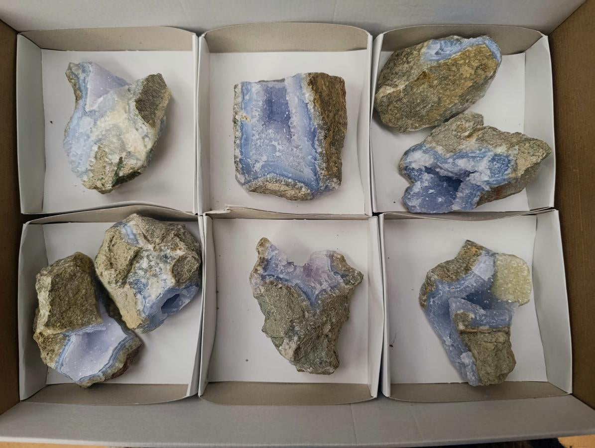 Natural Blue Lace Agate Geode Specimens x 8 From Nsanje, Malawi - Toprock Gemstones and Minerals 