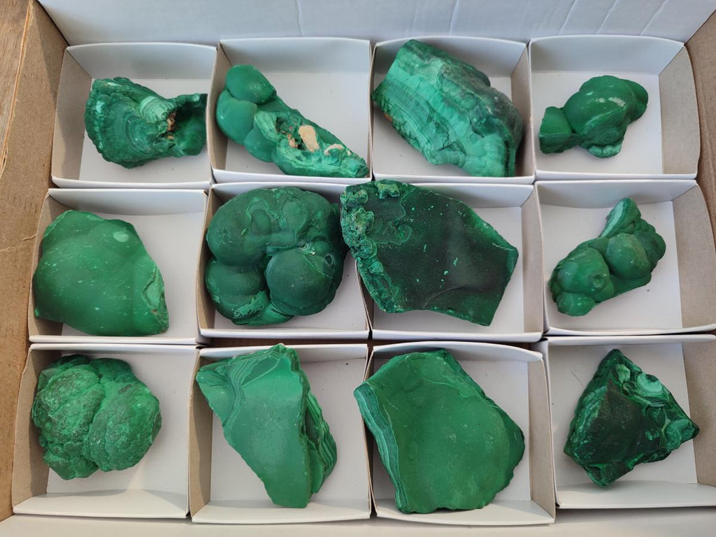 Natural Botryoidal Malachite Specimens x 12 From Congo - Toprock Gemstones and Minerals 
