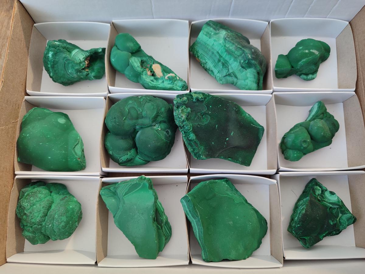 Natural Botryoidal Malachite Specimens x 12 From Congo - Toprock Gemstones and Minerals 