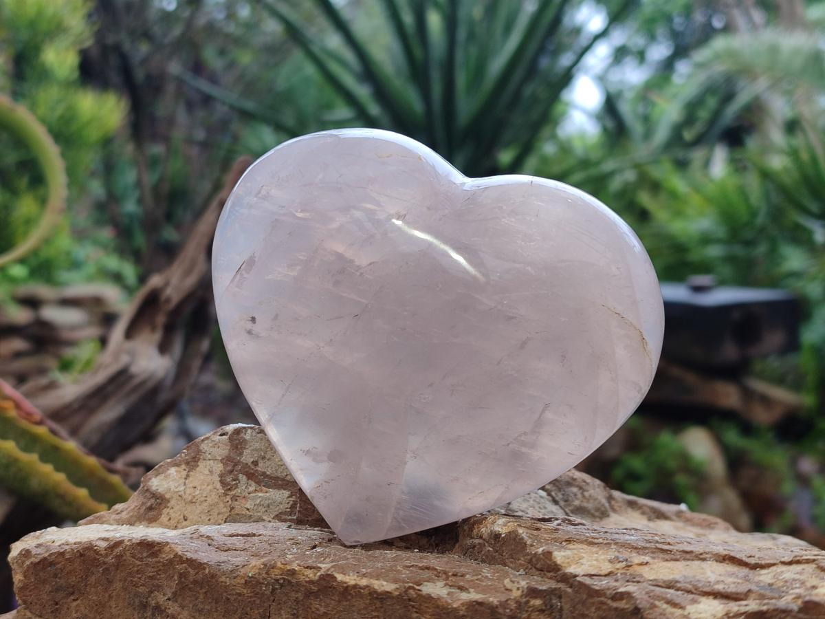 Polished Gemmy Girasol Rose Quartz Hearts x 3 From Madagascar - Toprock Gemstones and Minerals 