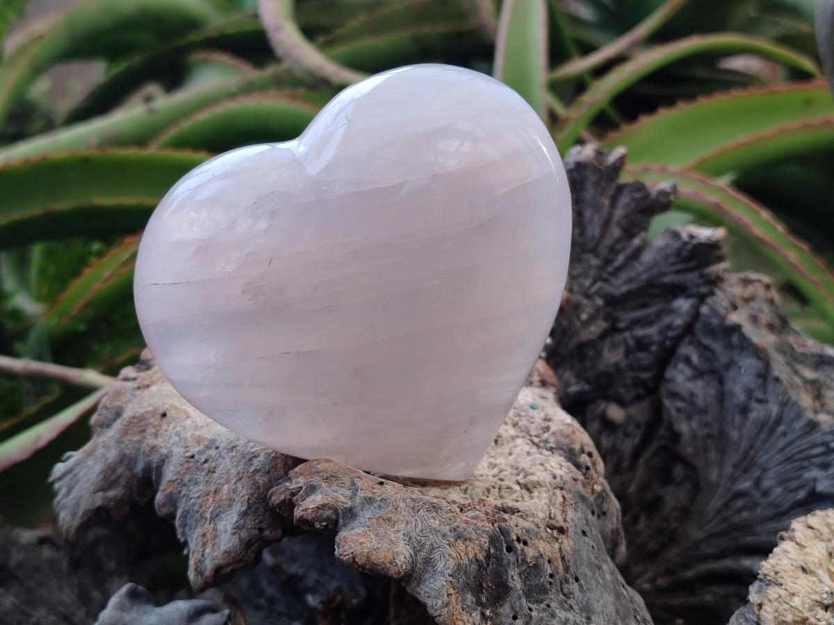 Polished Gemmy Girasol Rose Quartz Hearts x 3 From Madagascar - Toprock Gemstones and Minerals 