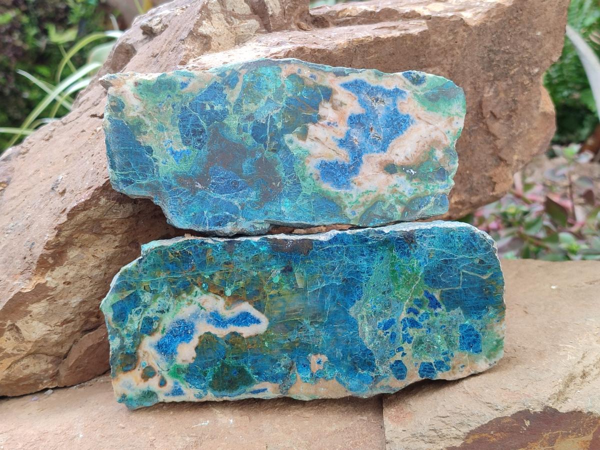 Polished One Side Shattuckite Slices x 6 From Kaokoveld, Namibia - Toprock Gemstones and Minerals 