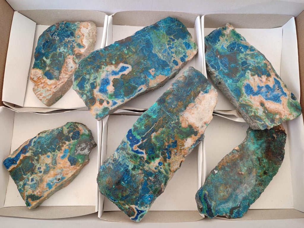 Polished One Side Shattuckite Slices x 6 From Kaokoveld, Namibia - Toprock Gemstones and Minerals 