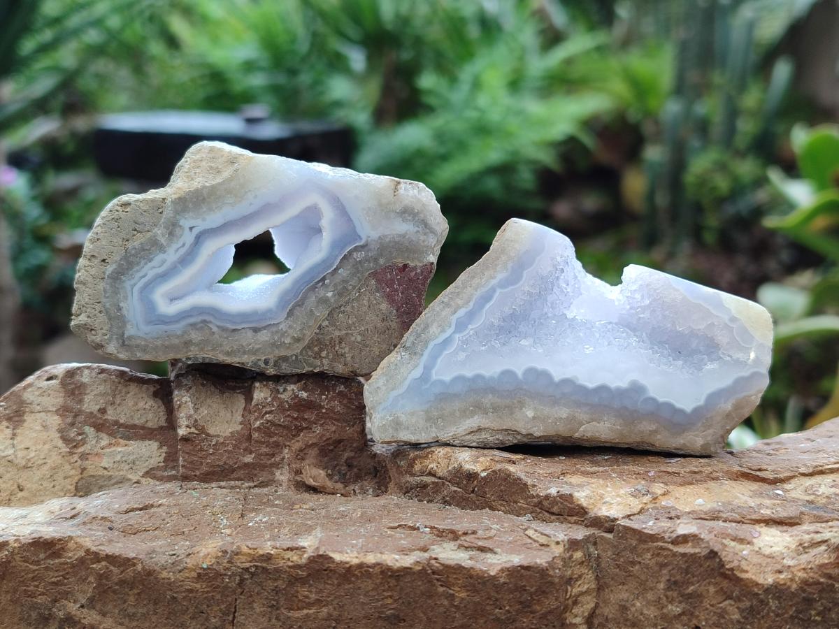 Polished On One Side Blue Lace Agate Geodes x 12 From Nsanje, Malawi - Toprock Gemstones and Minerals 
