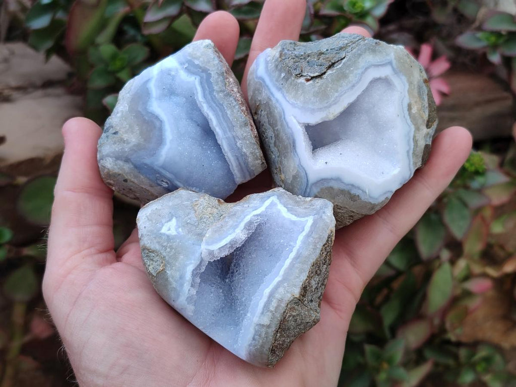 Polished On One Side Blue Lace Agate Geodes x 12 From Nsanje, Malawi - Toprock Gemstones and Minerals 