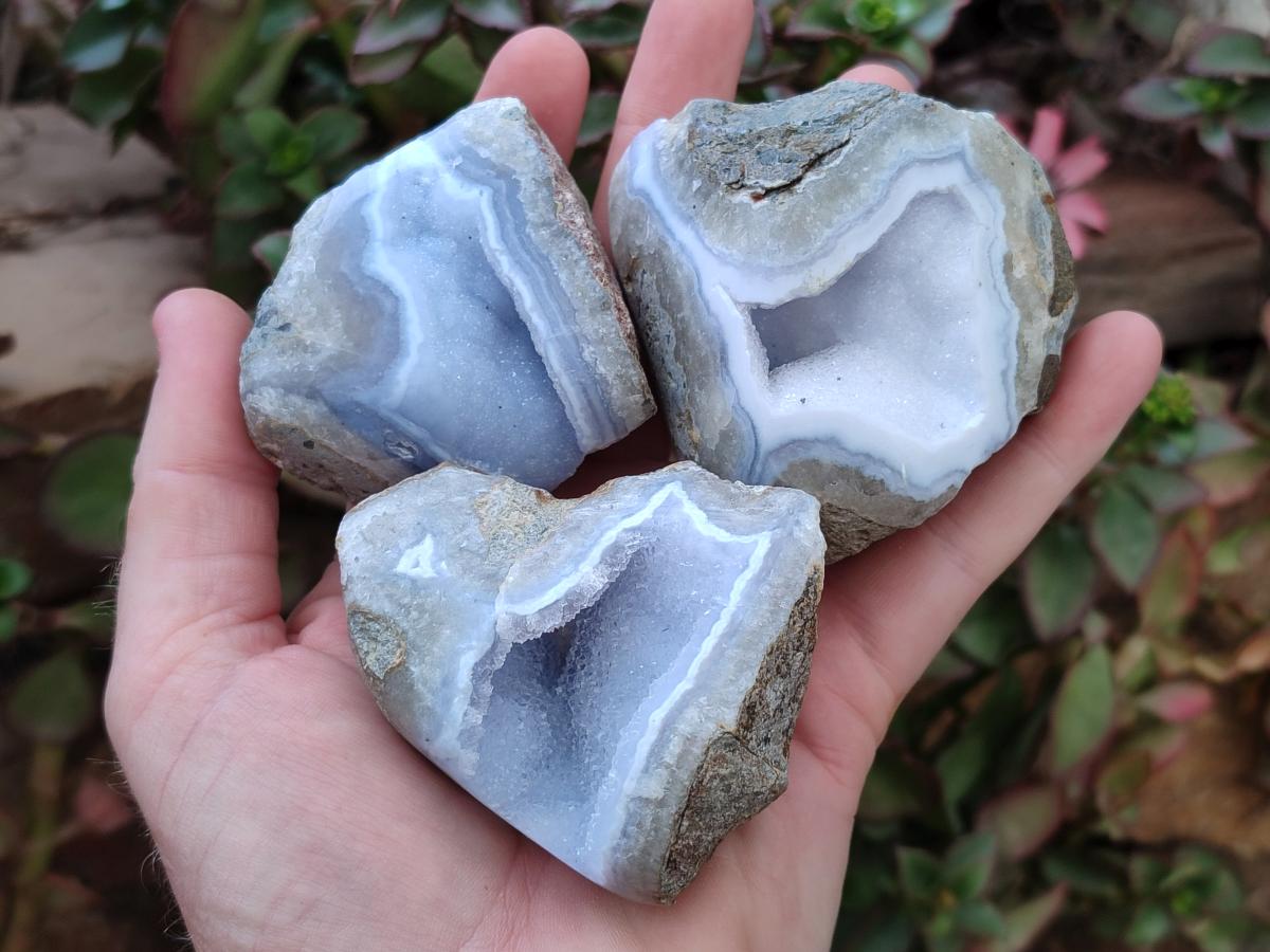 Polished On One Side Blue Lace Agate Geodes x 12 From Nsanje, Malawi - Toprock Gemstones and Minerals 