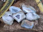 Polished On One Side Blue Lace Agate Geodes x 12 From Nsanje, Malawi - Toprock Gemstones and Minerals 