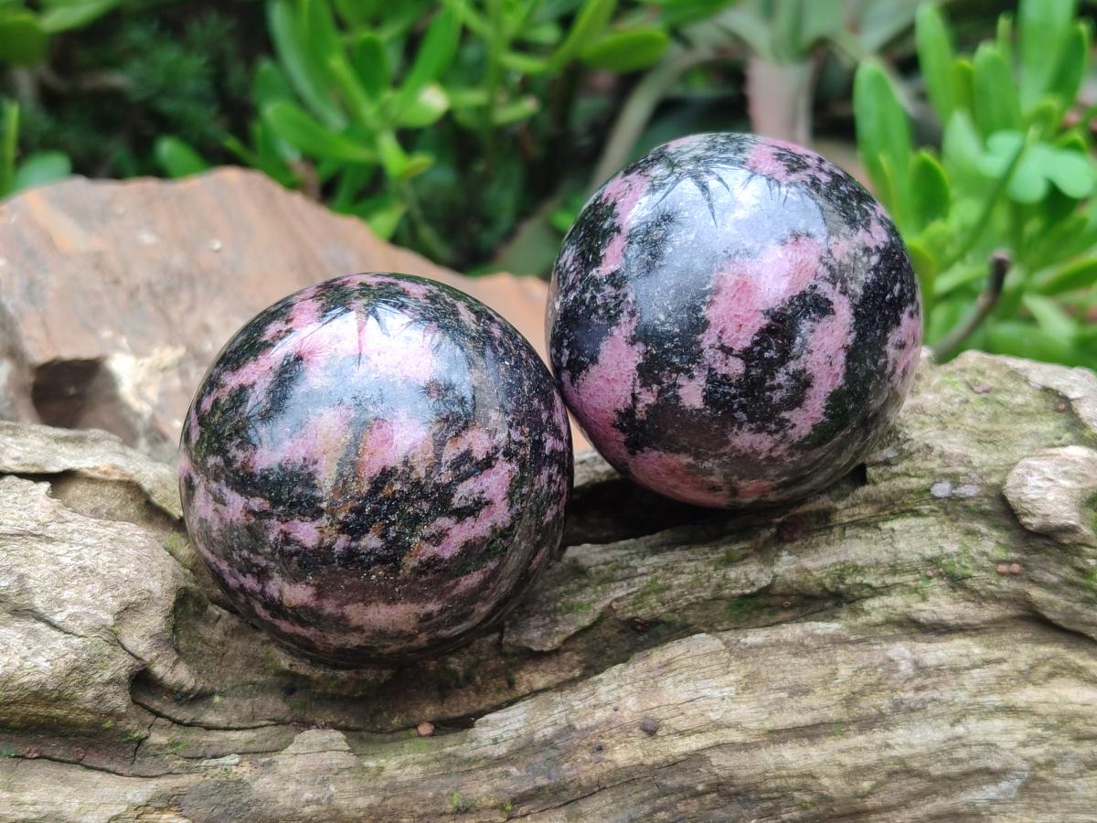 Polished Rhodonite Gemstone Spheres x 6 From Ambindavato, Madagascar - Toprock Gemstones and Minerals 