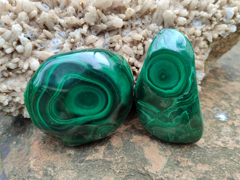 Polished Flower Banded Malachite Free Forms x 13 From Congo - Toprock Gemstones and Minerals 