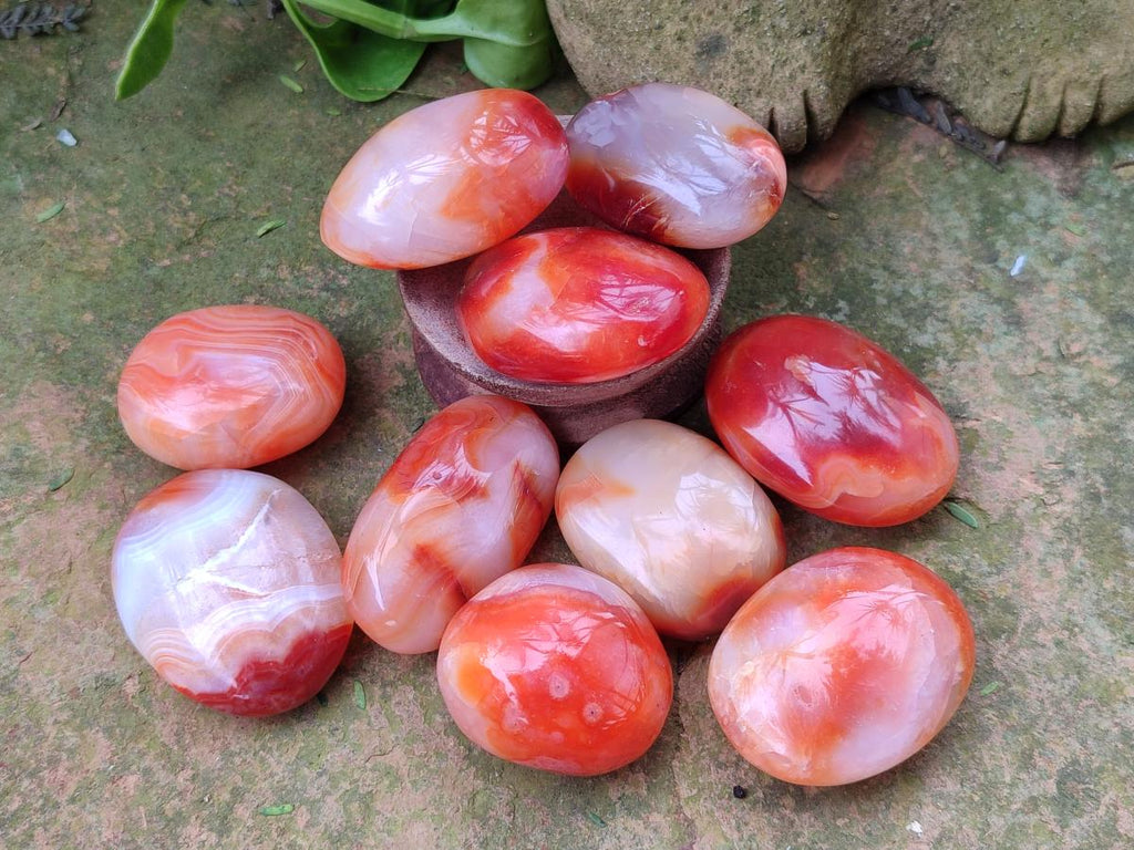 Polished Carnelian Agate Gemstone Galets x 35 From Madagascar - Toprock Gemstones and Minerals 