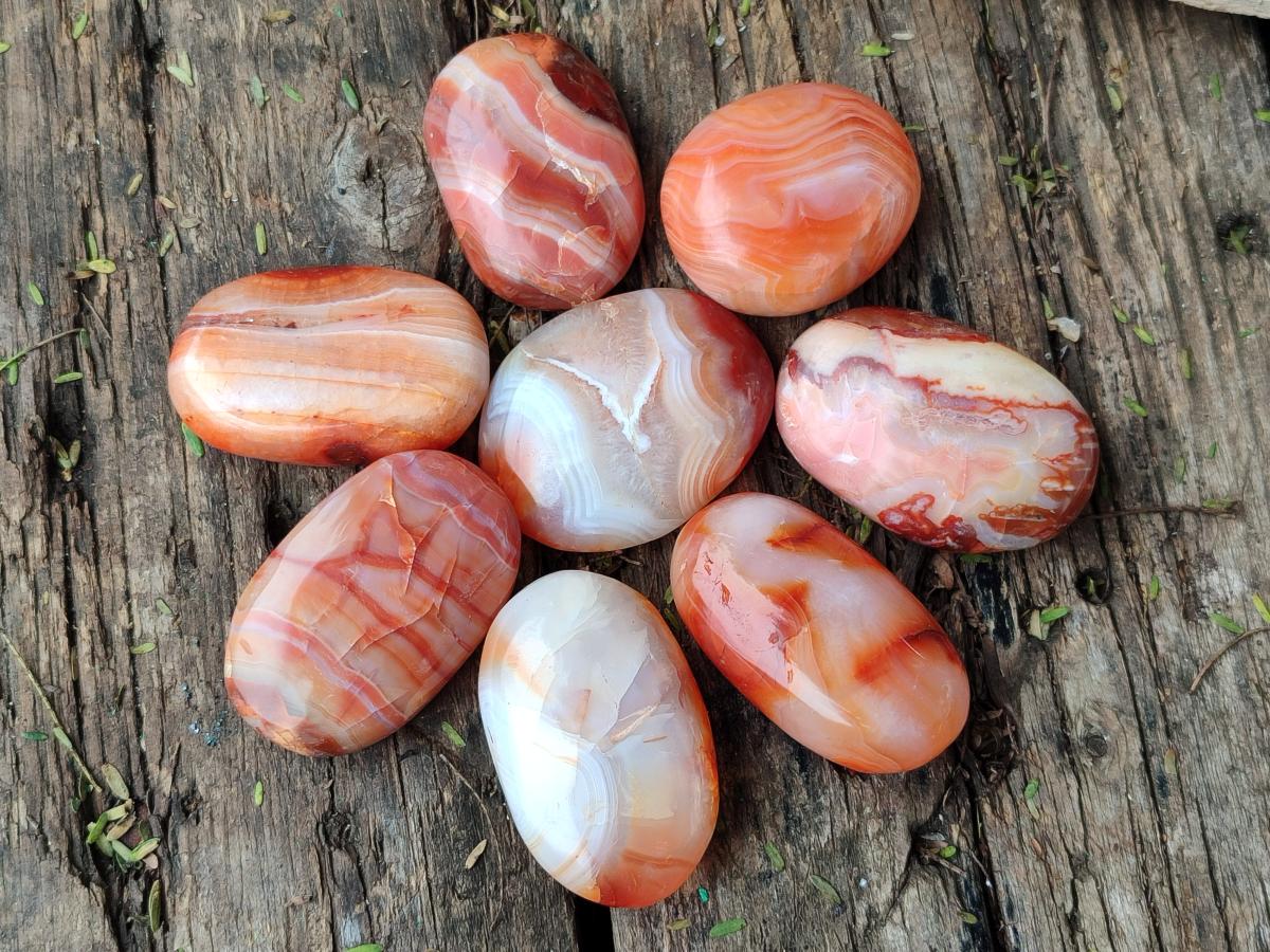 Polished Carnelian Agate Gemstone Galets x 35 From Madagascar - Toprock Gemstones and Minerals 