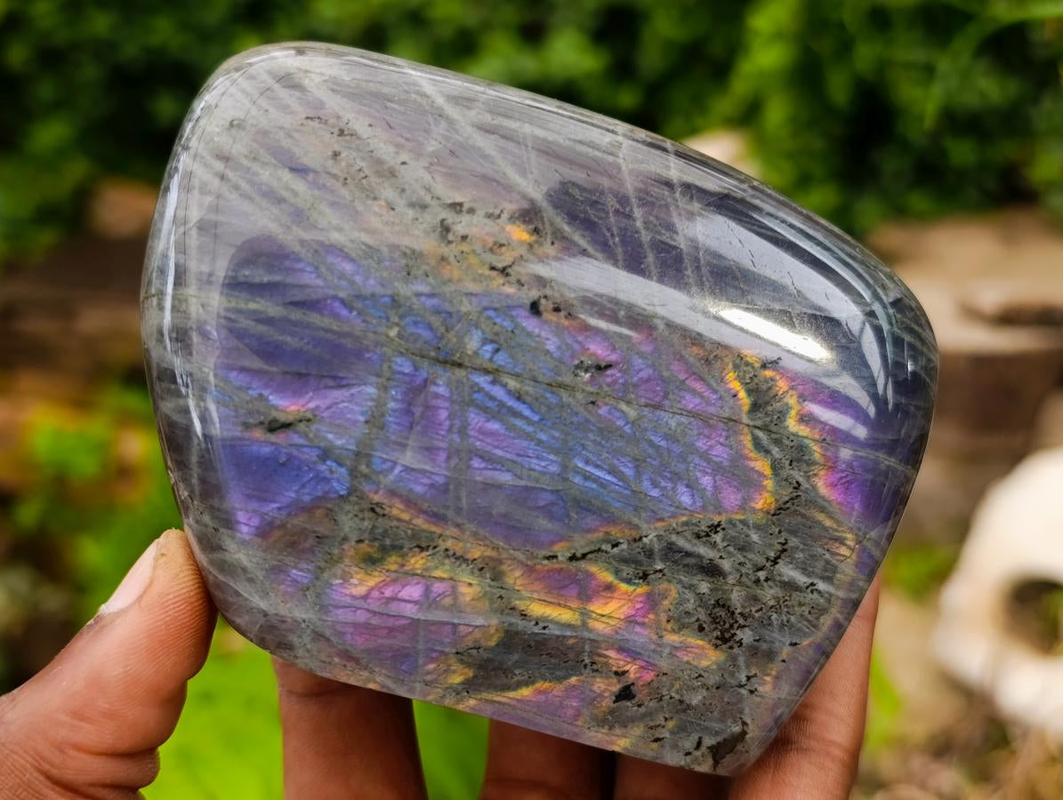 Polished Rare Purple Sunset Flash Labradorite Standing Free Forms x 3 From Madagascar - Toprock Gemstones and Minerals 