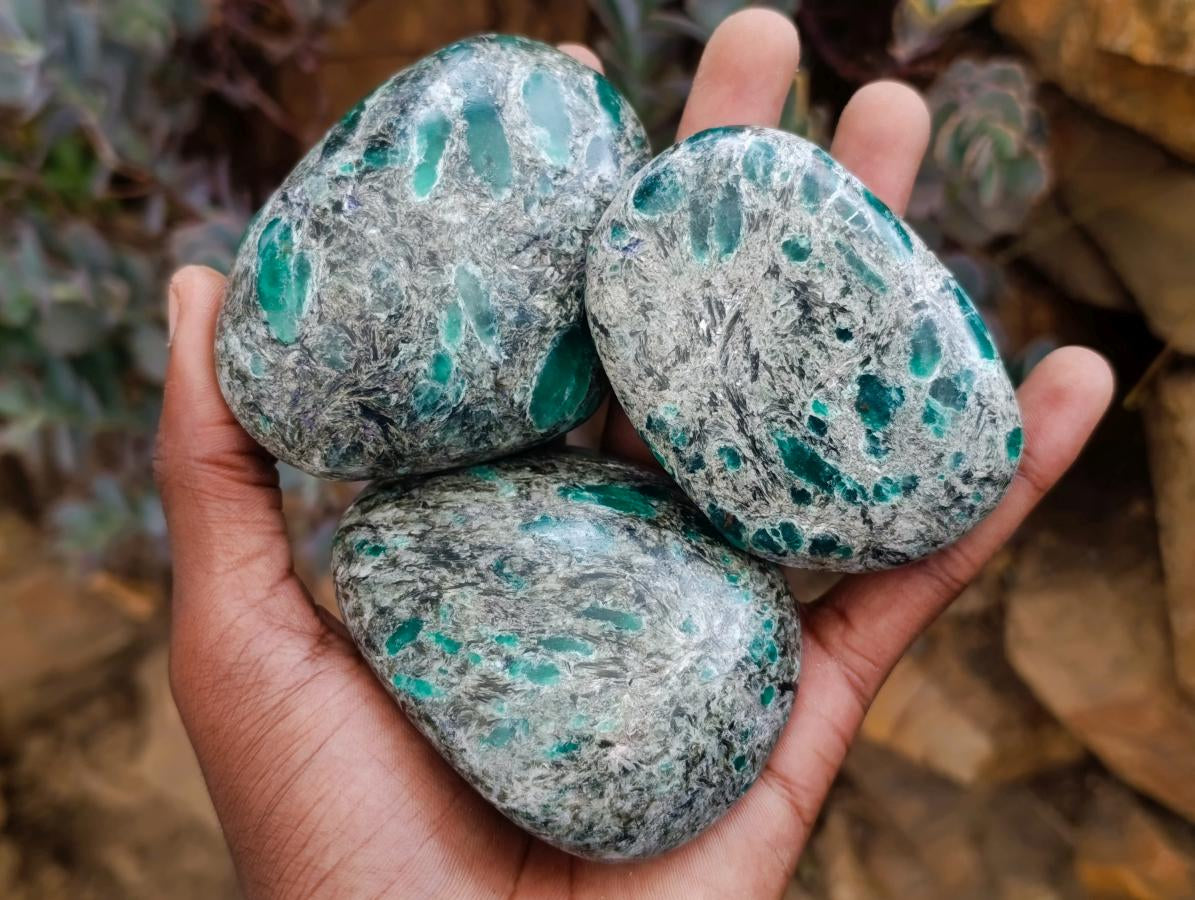 Polished Emerald Mica 'Mutokolite' Palm Stones x 6 From Mutoko, Zimbabwe - Toprock Gemstones and Minerals 