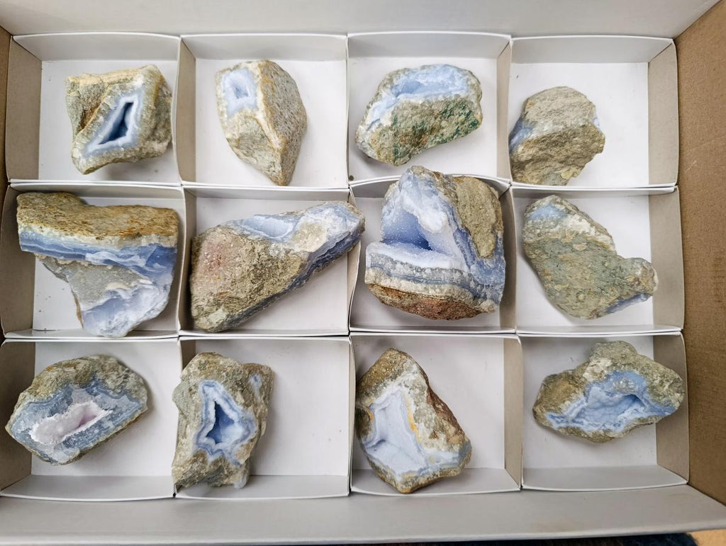 Natural Blue Lace Agate Geode Specimens x 12 From Nsanje, Malawi - Toprock Gemstones and Minerals 