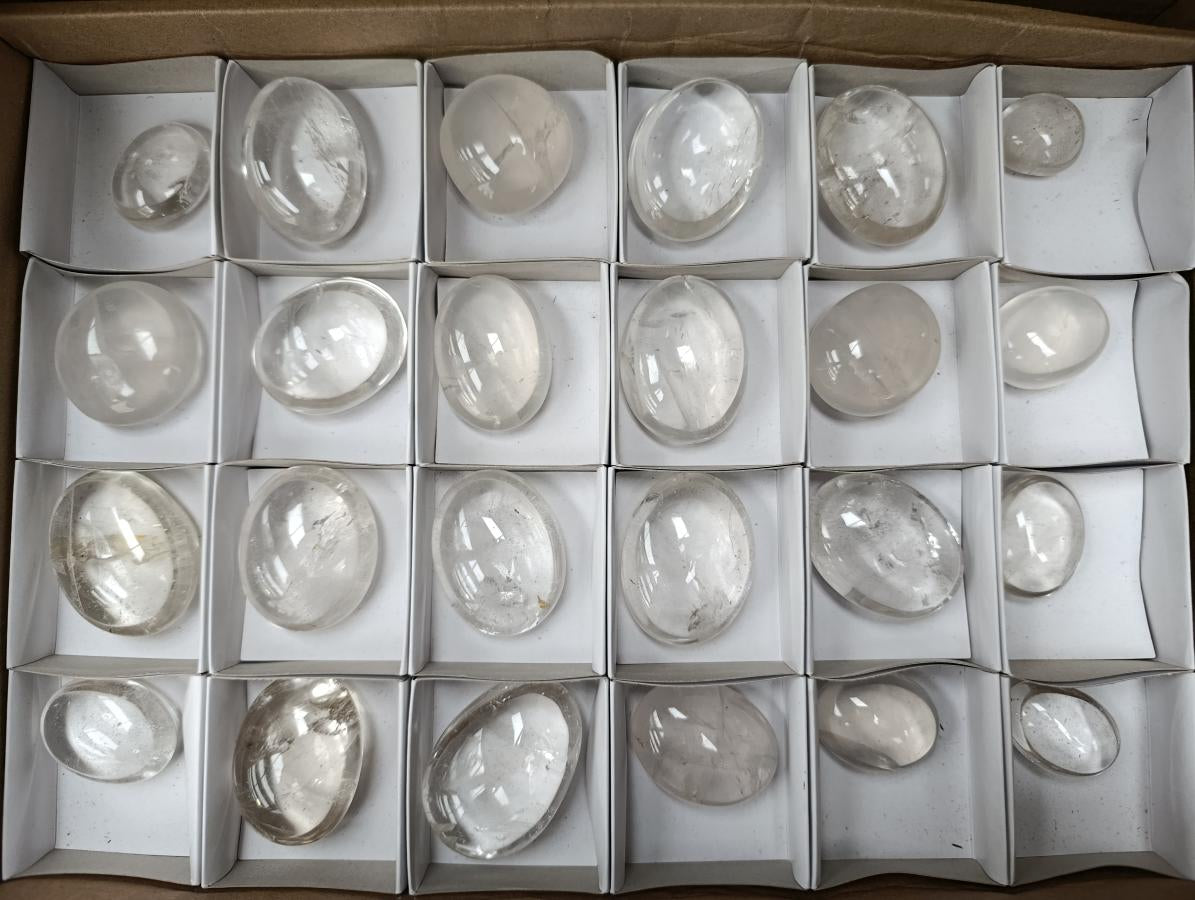 Polished Clear Rock Crystal Palm Stones x 24 From Amoron’i Mania, Madagascar - Toprock Gemstones and Minerals 