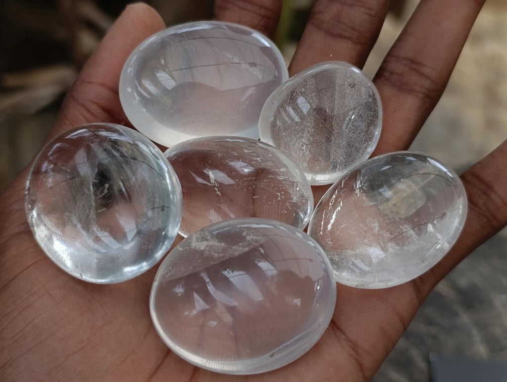 Polished Clear Rock Crystal Palm Stones x 24 From Amoron’i Mania, Madagascar - Toprock Gemstones and Minerals 