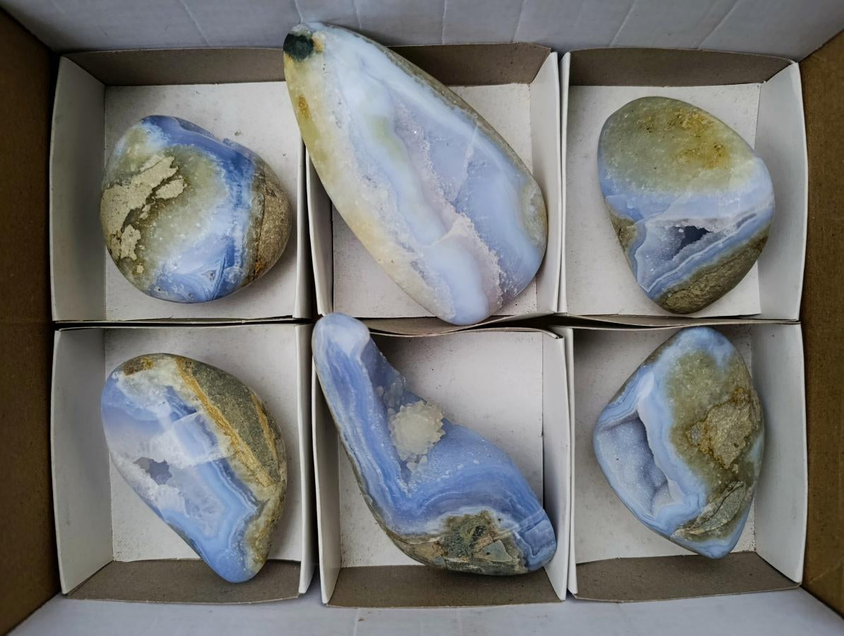 Polished Blue Lace Agate Free Forms x 6 From Nsanje, Malawi - Toprock Gemstones and Minerals 