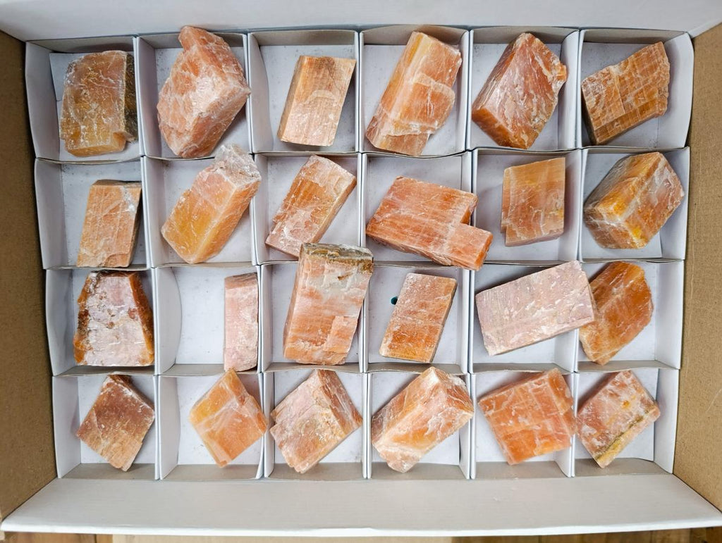 Natural Rhombohedral Sunset Orange Calcite Specimens x 24 From Spitzkop, Namibia - Toprock Gemstones and Minerals 