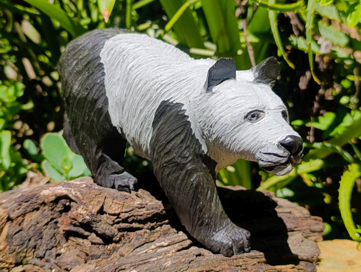 Hand Made Large Panda Soapstone Carving x 1 From Zimbabwe - Toprock Gemstones and Minerals 