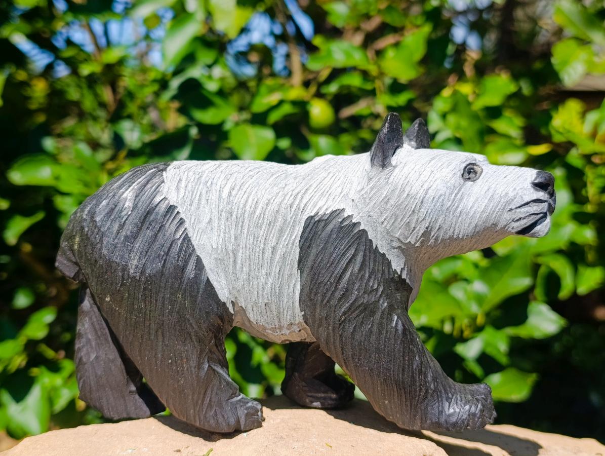 Hand Made Large Panda Soapstone Carving x 1 From Zimbabwe - Toprock Gemstones and Minerals 