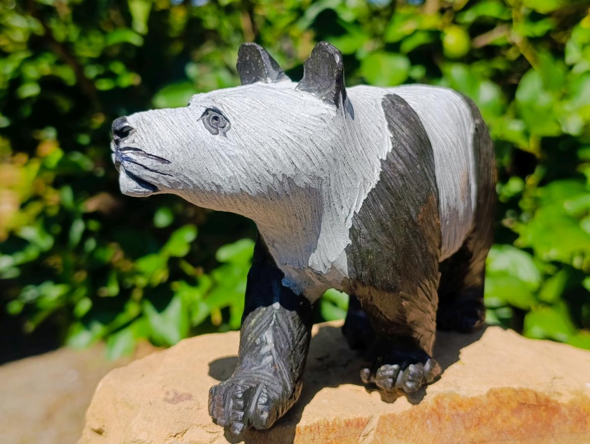 Hand Made Large Panda Soapstone Carving x 1 From Zimbabwe - Toprock Gemstones and Minerals 