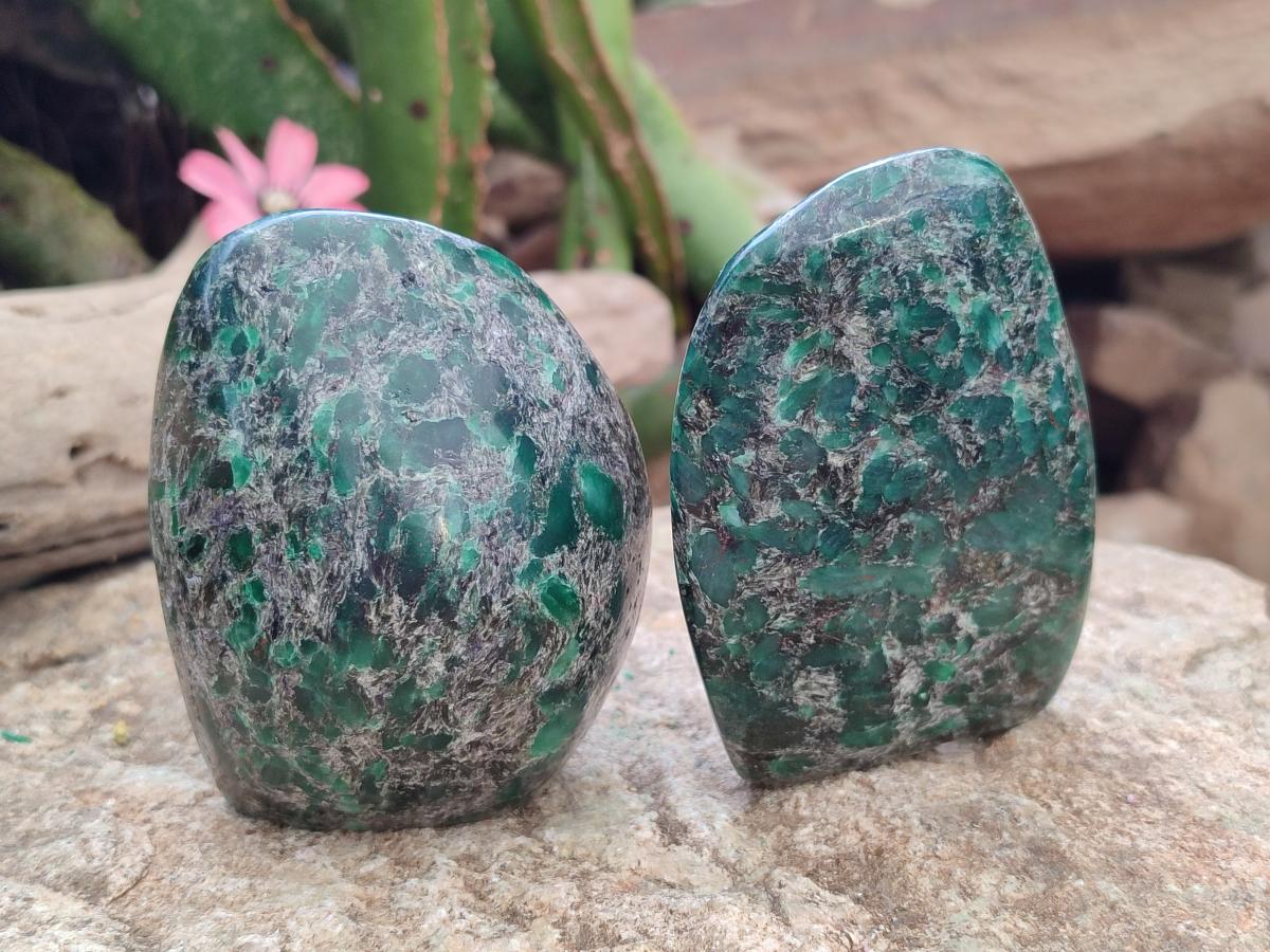 Polished Emerald Mica 'Mutokolite' Standing Free Forms x 4 From Mutoko, Zimbabwe - Toprock Gemstones and Minerals 