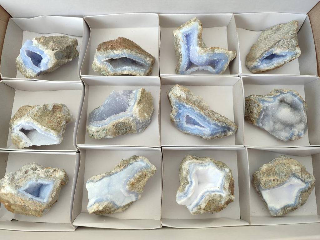 Natural Blue Lace Agate Geode Specimens x 12 From Nsanje, Malawi - Toprock Gemstones and Minerals 