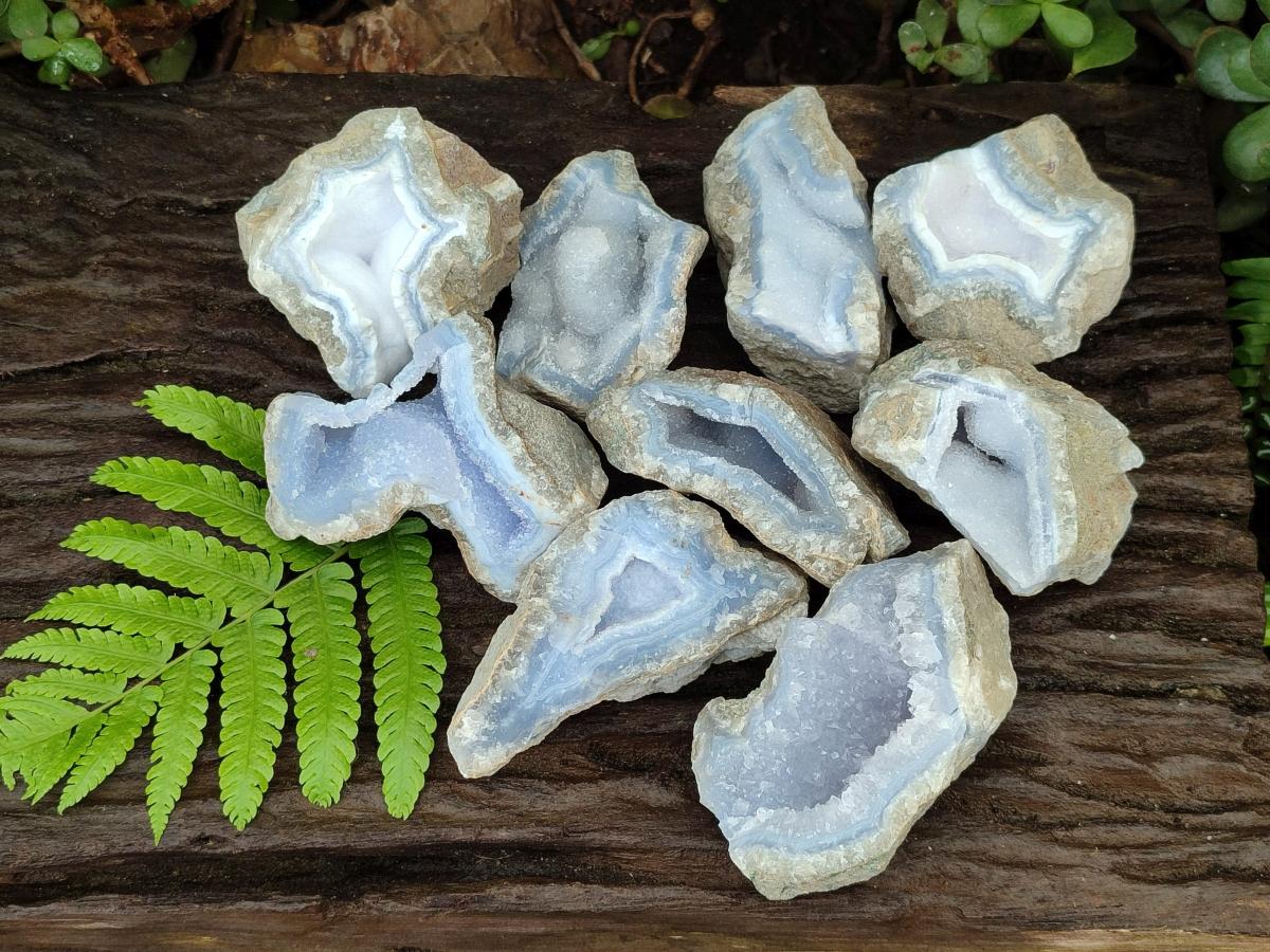 Natural Blue Lace Agate Geode Specimens x 12 From Nsanje, Malawi - Toprock Gemstones and Minerals 