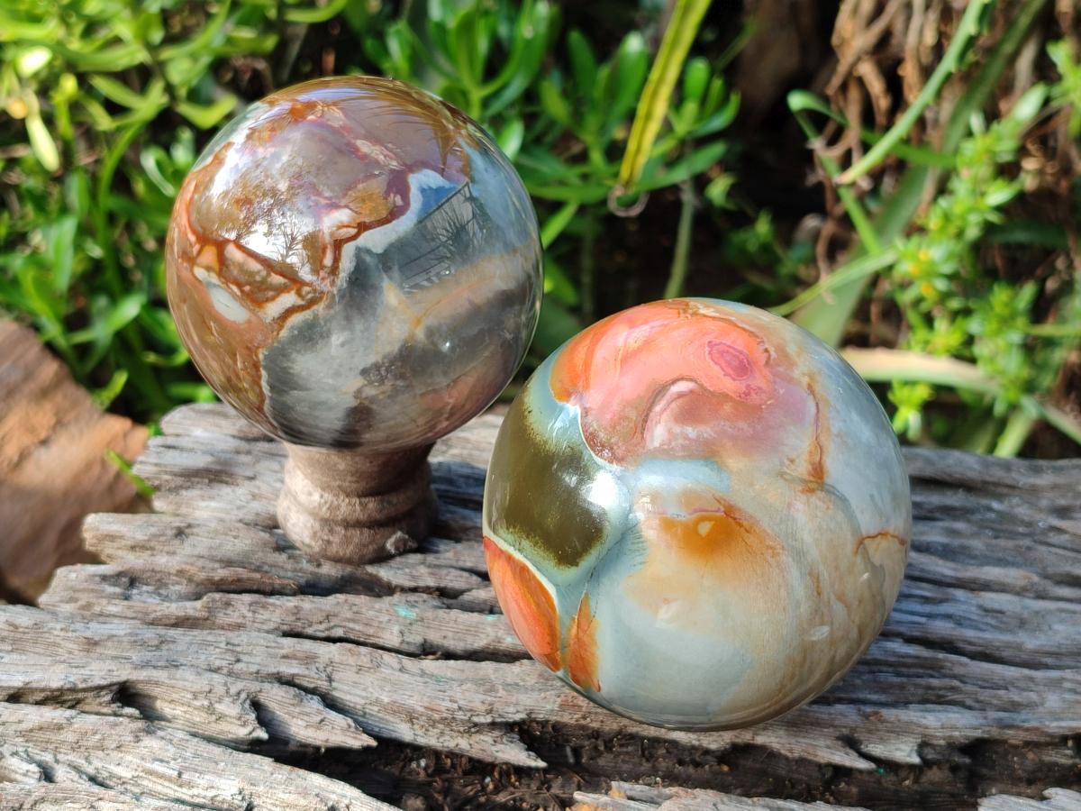 Polished Large Polychrome Jasper Spheres x 2 From NW Coast, Madagascar - Toprock Gemstones and Minerals 