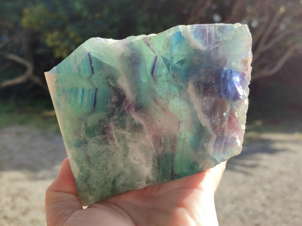 Polished On One Side Watermelon Fluorite Standing Display Pieces x 2 From Uis, Namibia - Toprock Gemstones and Minerals 