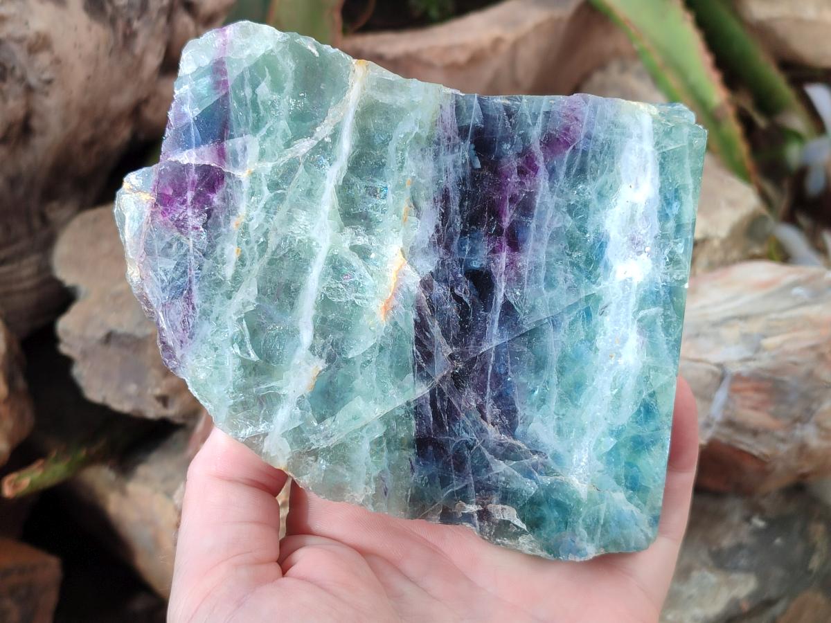 Polished On One Side Watermelon Fluorite Standing Display Pieces x 2 From Uis, Namibia - Toprock Gemstones and Minerals 