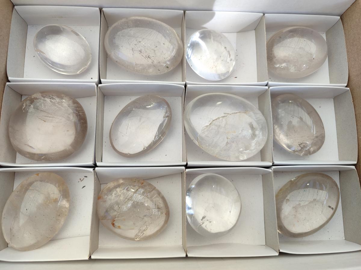 Polished Clear Quartz Galets x 12 From Madagascar - Toprock Gemstones and Minerals 
