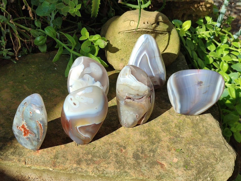 Polished Banded Agate Standing Display Pieces x 6 From Madagascar - Toprock Gemstones and Minerals 