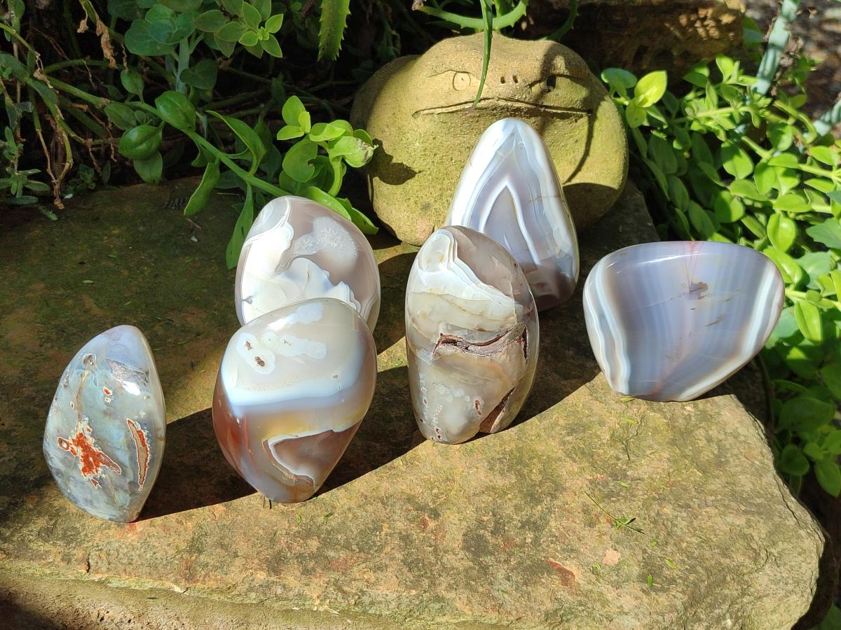 Polished Banded Agate Standing Display Pieces x 6 From Madagascar - Toprock Gemstones and Minerals 