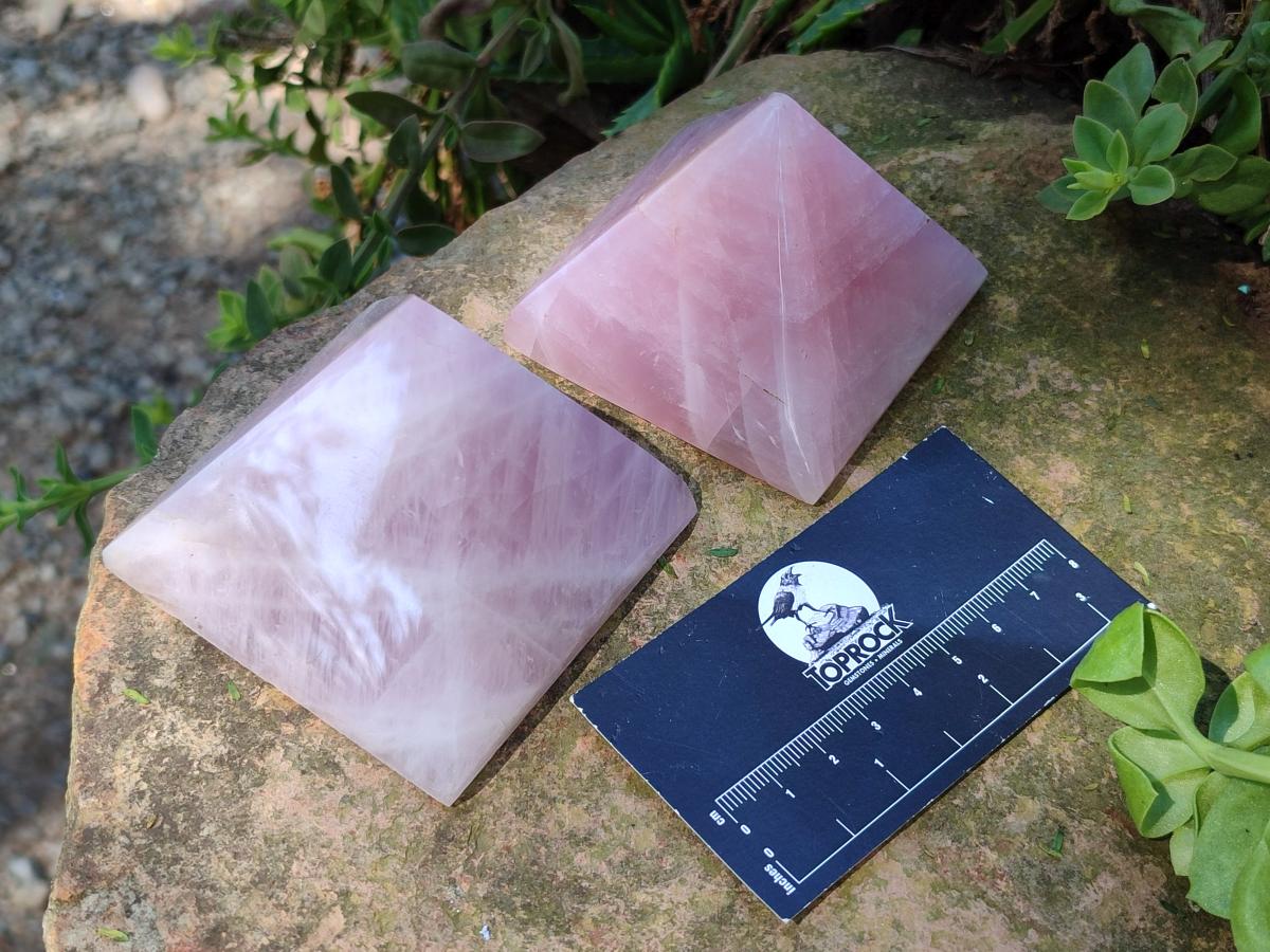 Polished Gemmy Rose Quartz Pyramids x 6 From Madagascar - Toprock Gemstones and Minerals 