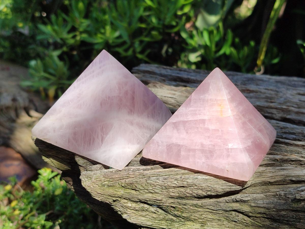 Polished Gemmy Rose Quartz Pyramids x 6 From Madagascar - Toprock Gemstones and Minerals 