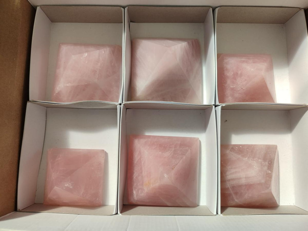 Polished Gemmy Rose Quartz Pyramids x 6 From Madagascar - Toprock Gemstones and Minerals 