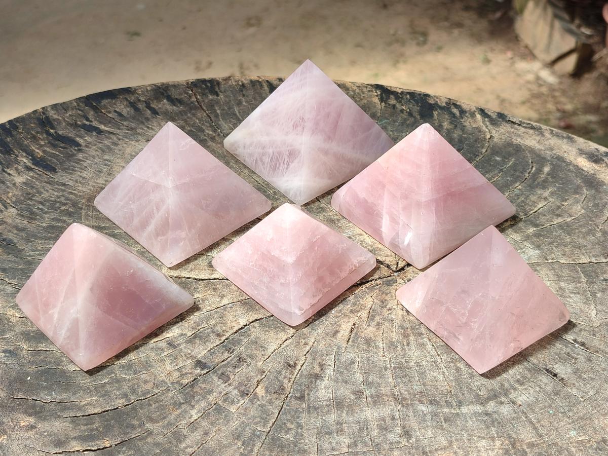 Polished Gemmy Rose Quartz Pyramids x 6 From Madagascar - Toprock Gemstones and Minerals 