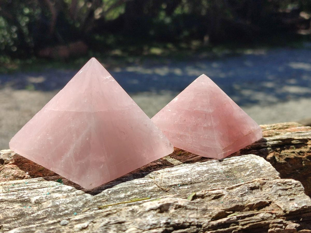 Polished Gemmy Rose Quartz Pyramids x 6 From Madagascar - Toprock Gemstones and Minerals 