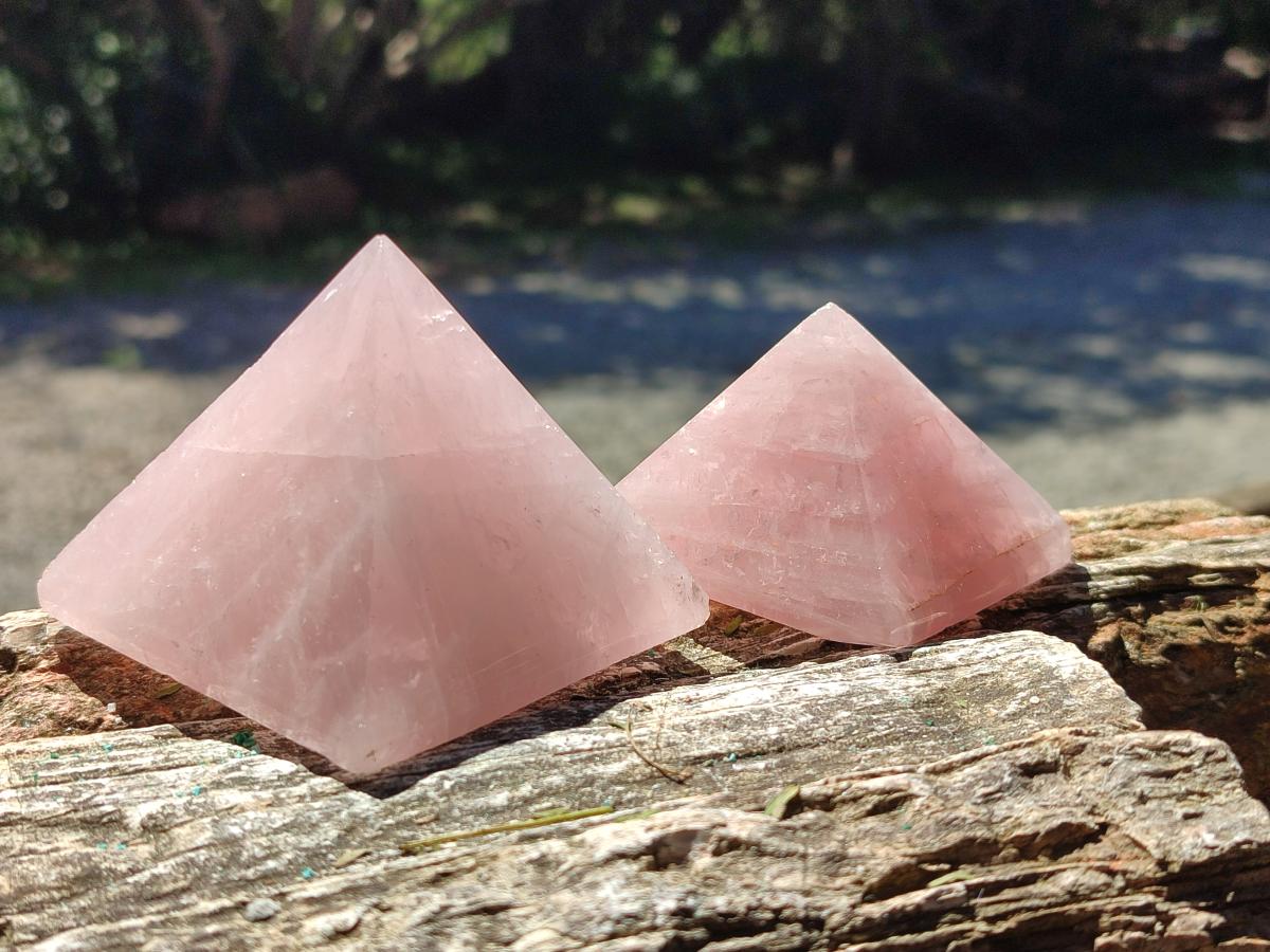Polished Gemmy Rose Quartz Pyramids x 6 From Madagascar - Toprock Gemstones and Minerals 