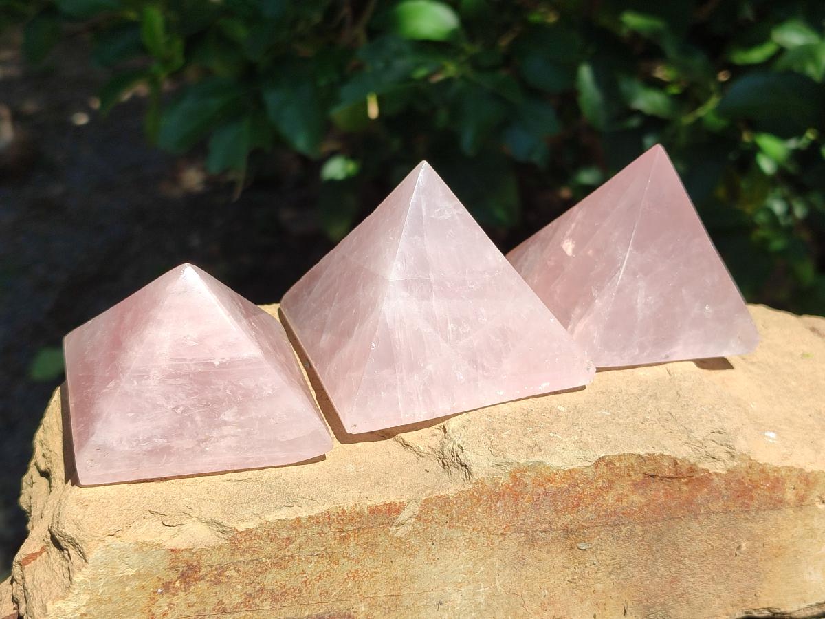 Polished Gemmy Rose Quartz Pyramids x 6 From Madagascar - Toprock Gemstones and Minerals 