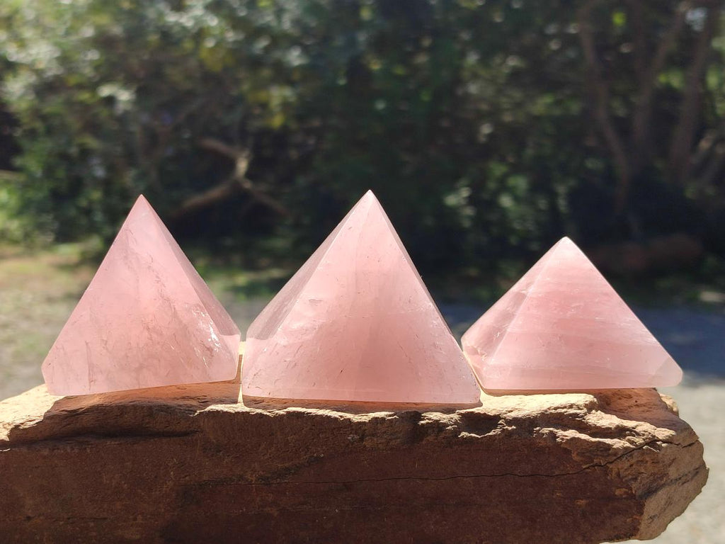 Polished Gemmy Rose Quartz Pyramids x 6 From Madagascar - Toprock Gemstones and Minerals 