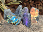 Polished Rare Purple Sunset Flash Labradorite Standing Free Forms x 6 From Madagascar - Toprock Gemstones and Minerals 