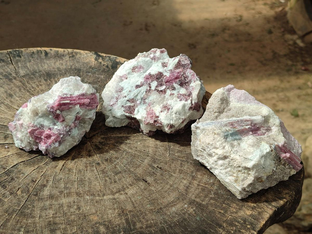 Natural Pink Rubellite Tourmaline Specimens x 3 From Karibib, Namibia - Toprock Gemstones and Minerals 