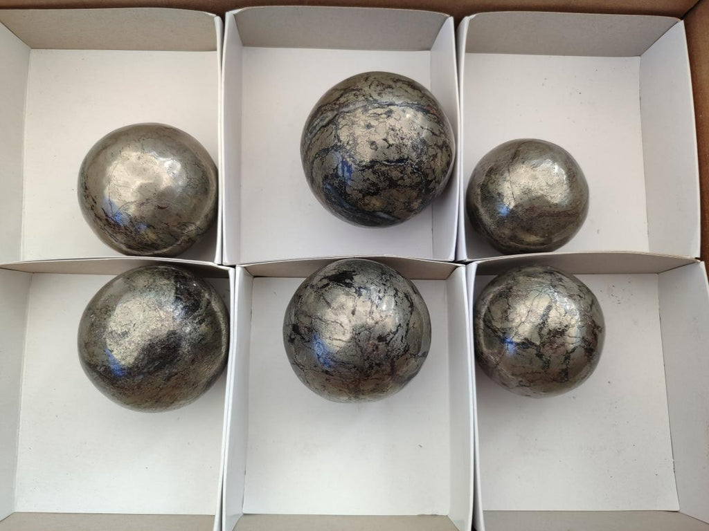 Polished Basalt Pharaoh Stone Spheres x 6 From Iron Duke Mine, Zimbabwe - Toprock Gemstones and Minerals 