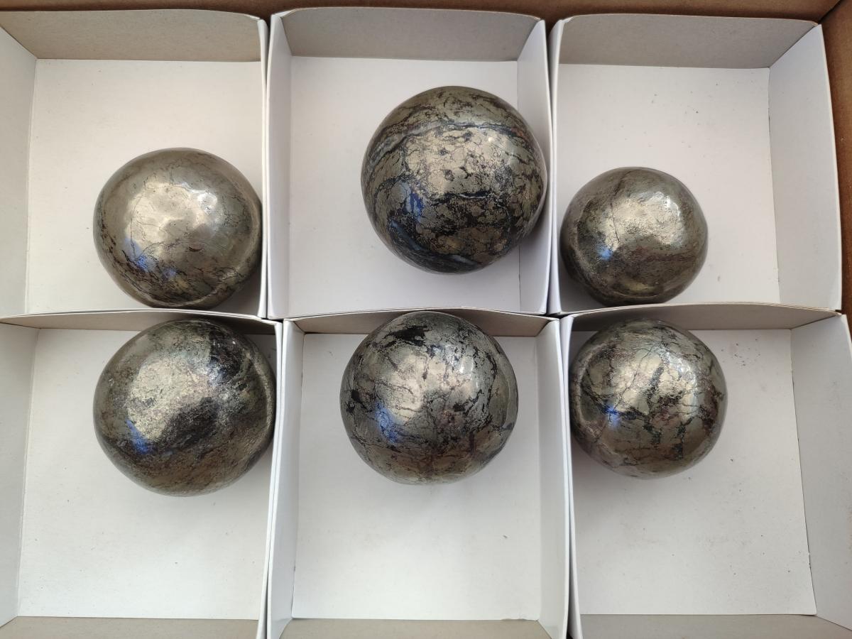 Polished Basalt Pharaoh Stone Spheres x 6 From Iron Duke Mine, Zimbabwe - Toprock Gemstones and Minerals 